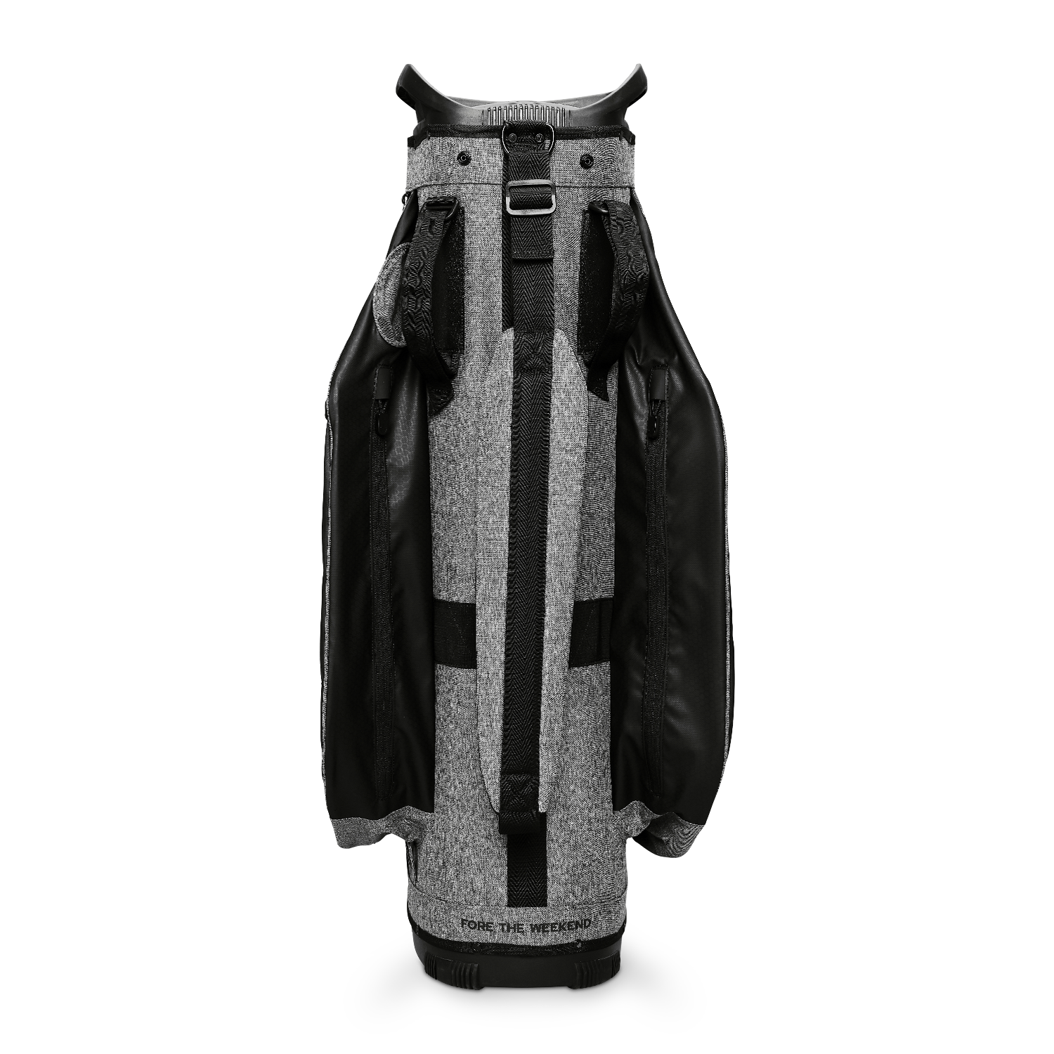 Back shot of Big Rig golf bag in heather gray showing the strap of the bag