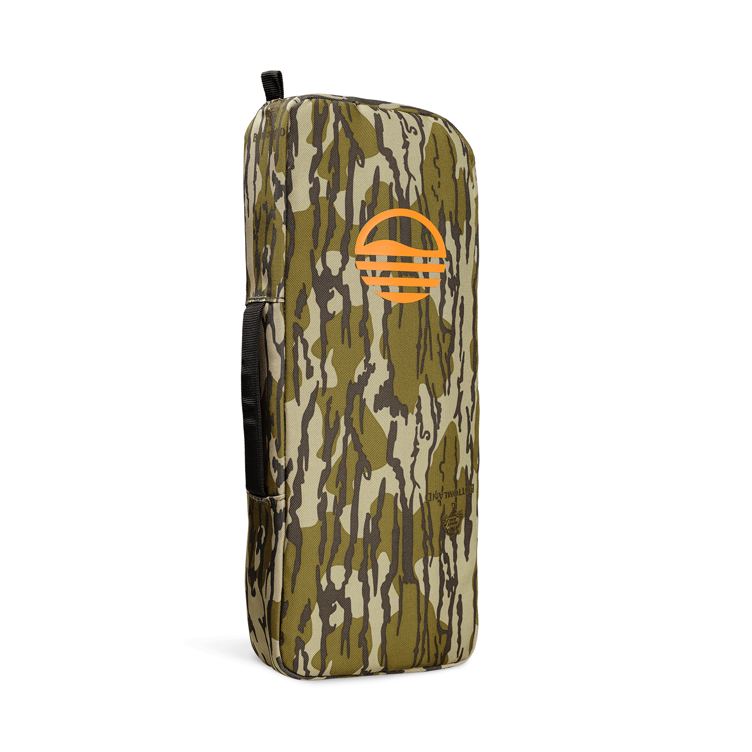 Big Frosty in Mossy Oak Bottomland camo back shot with Sunday Golf orange logo