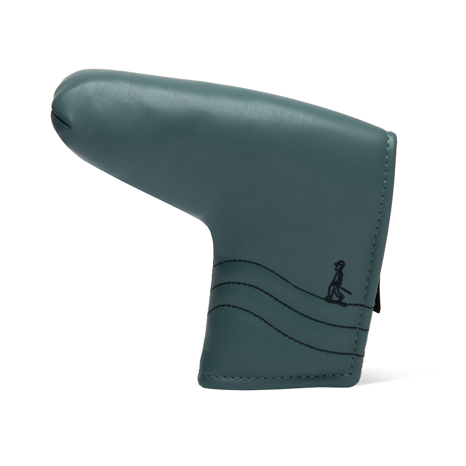 Front shot of blade putter golf headcover in midnight green vegan leather