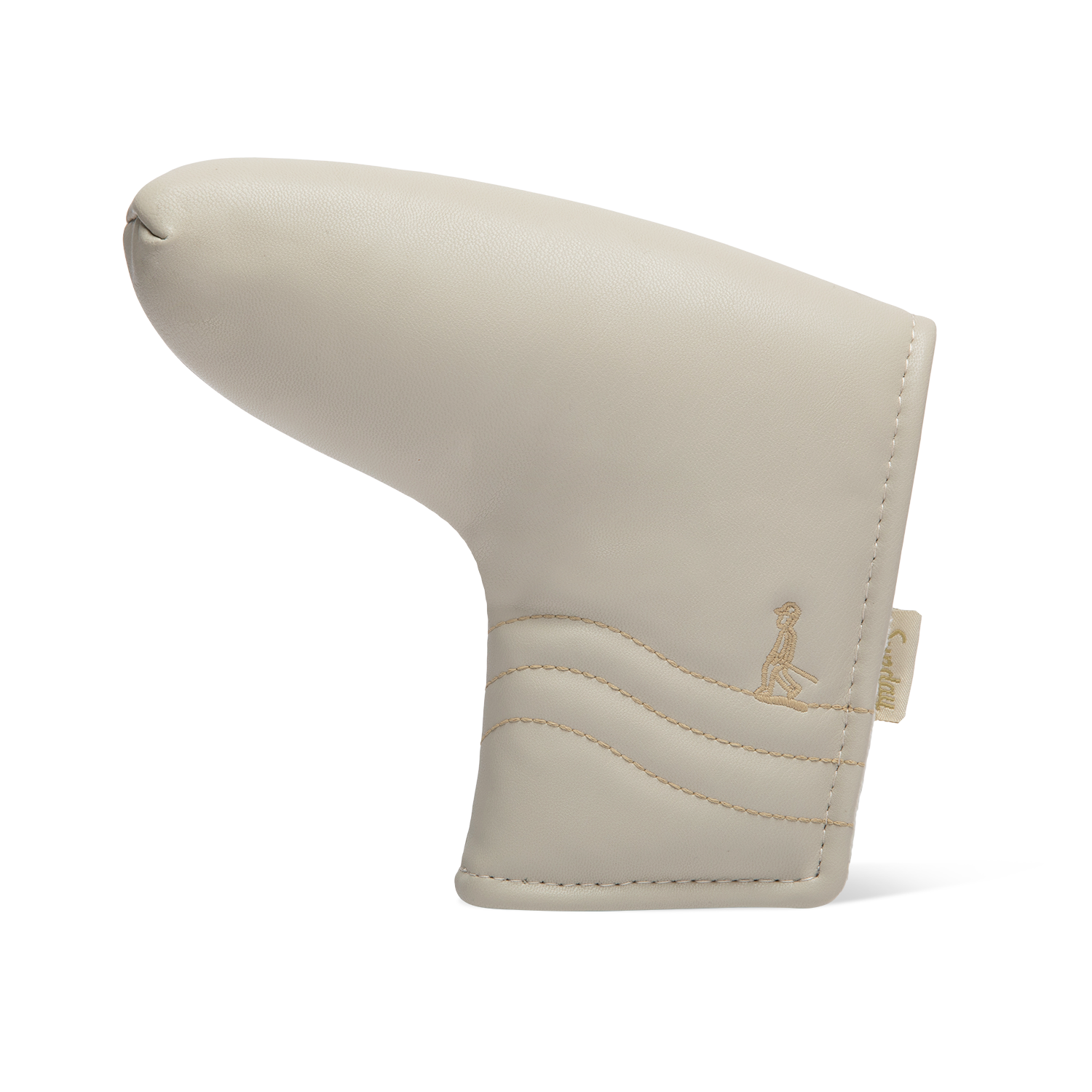 Front shot of blade putter golf headcover in toasted almond vegan leather