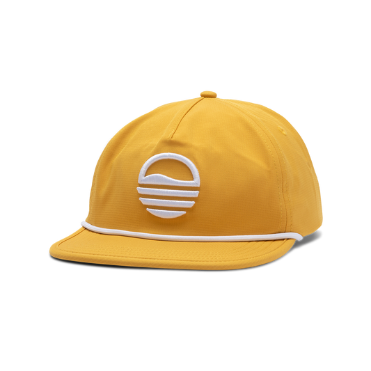 Front shot of mustard crushable rope golf hat