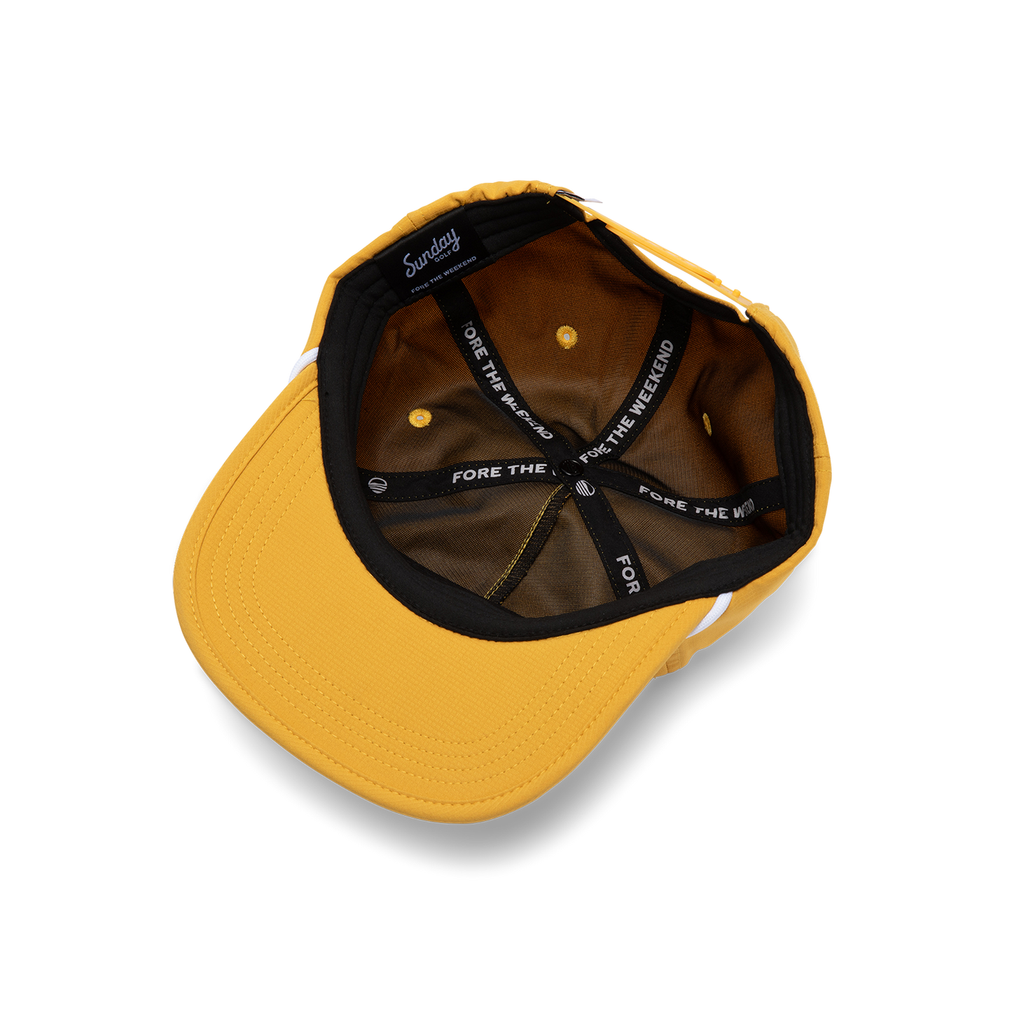 Upside down shot of mustard crushable rope golf hat