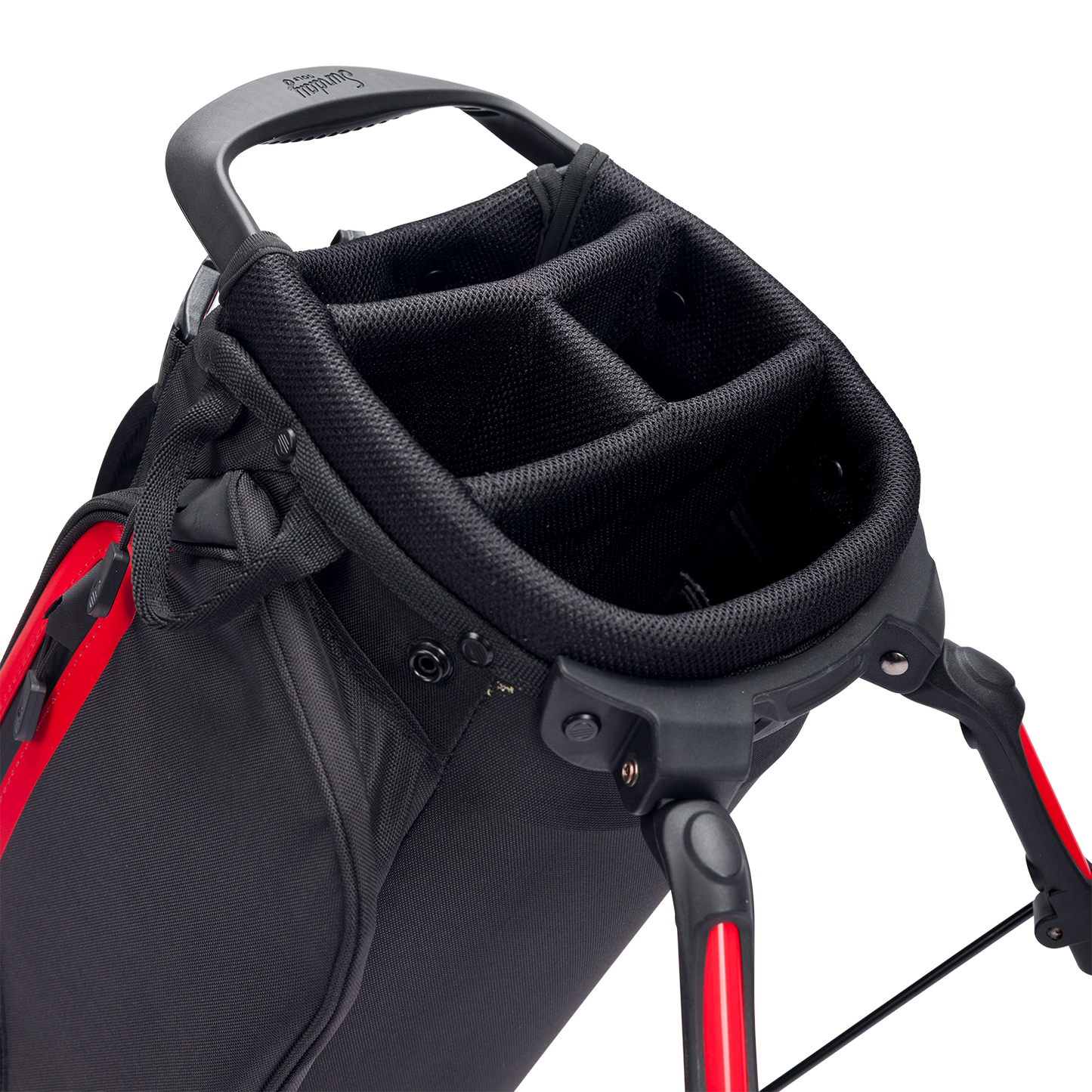A close up top view of a blackjack El Camino golf bag's 4 way divider along