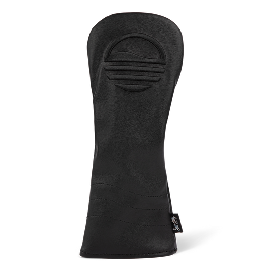 Front shot of fairway wood golf headcover in black vegan leather