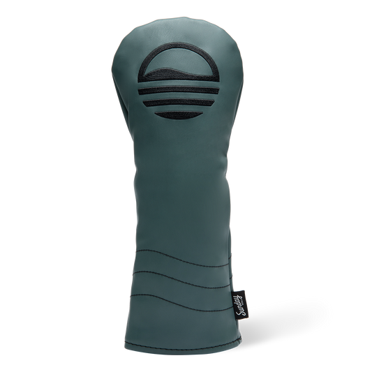 Front shot of fairway wood golf headcover in midnight green vegan leather