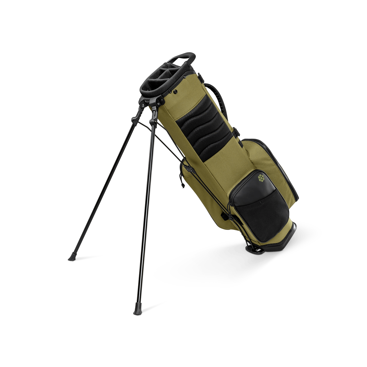 A full shot of a Patton Green Recess kids golf bag facing backward