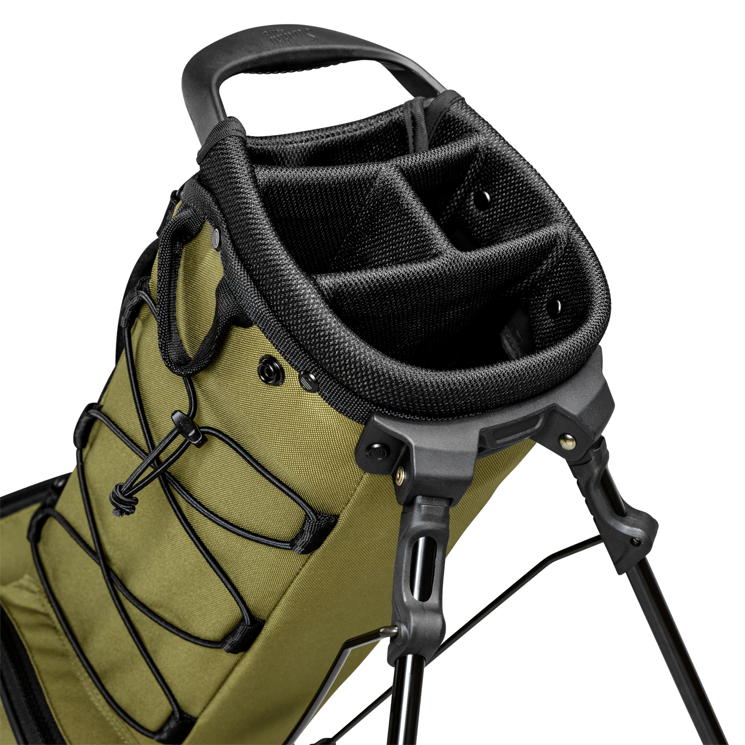 A close up top view of a Patton Green Recess kids golf bag’s 4-way divider