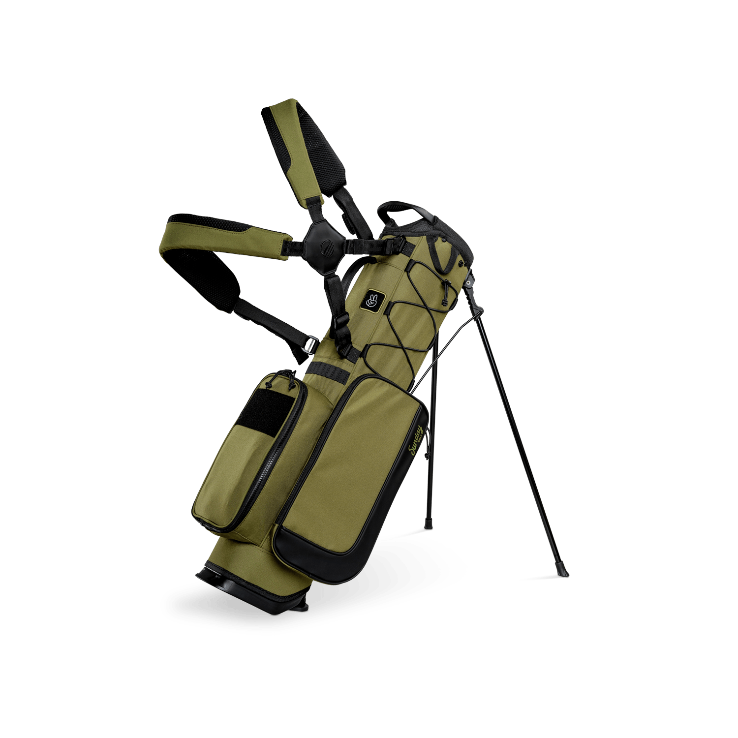 A full front shot of a Patton Green Recess kids golf bag with double straps