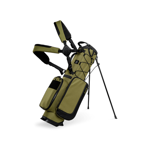 A full front shot of a Patton Green Recess kids golf bag with double straps