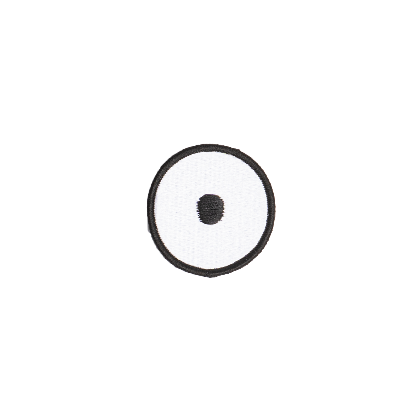 A white embroidered letter 'O' patch with a black border