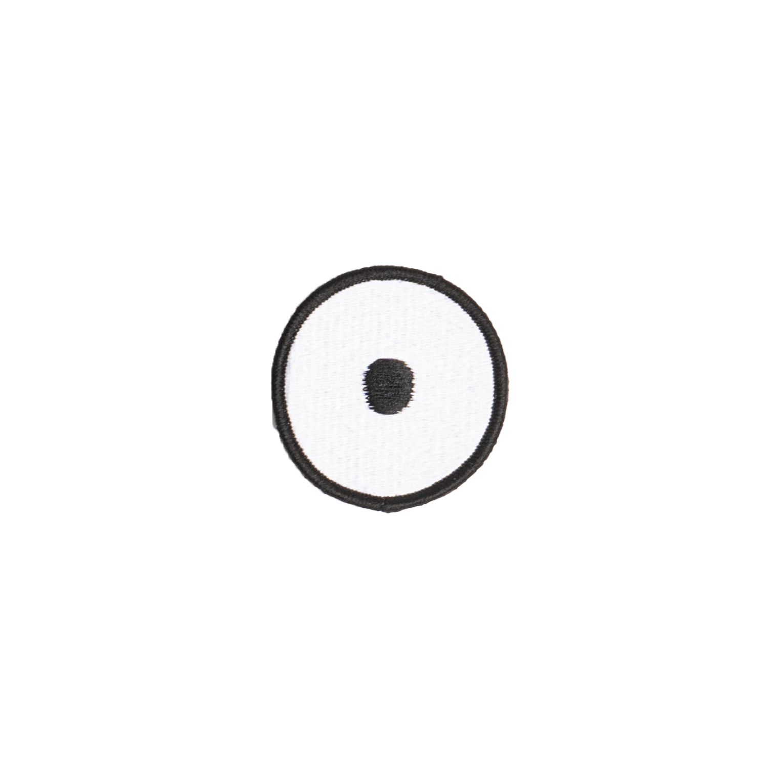 A white embroidered letter 'O' patch with a black border