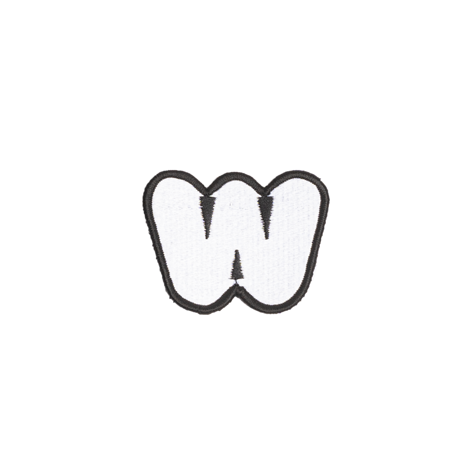 A white embroidered letter 'W' patch with a black border