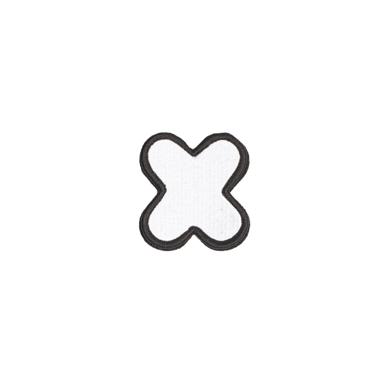 A white embroidered letter 'X' patch with a black border