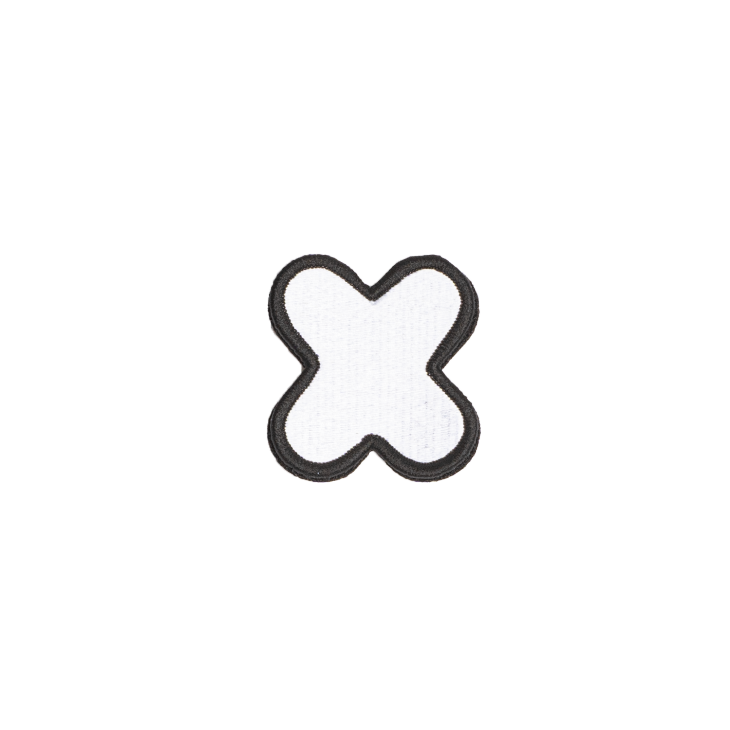 A white embroidered letter 'X' patch with a black border
