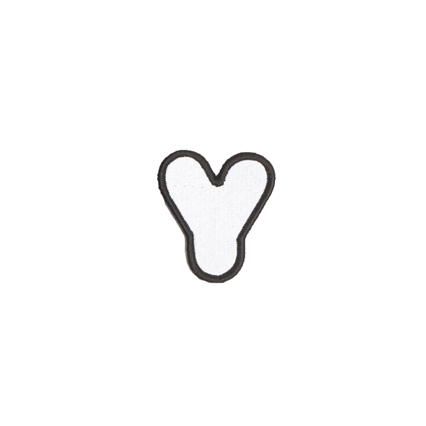A white embroidered letter 'Y' patch with a black border
