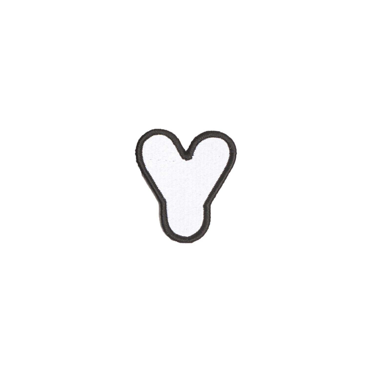 A white embroidered letter 'Y' patch with a black border