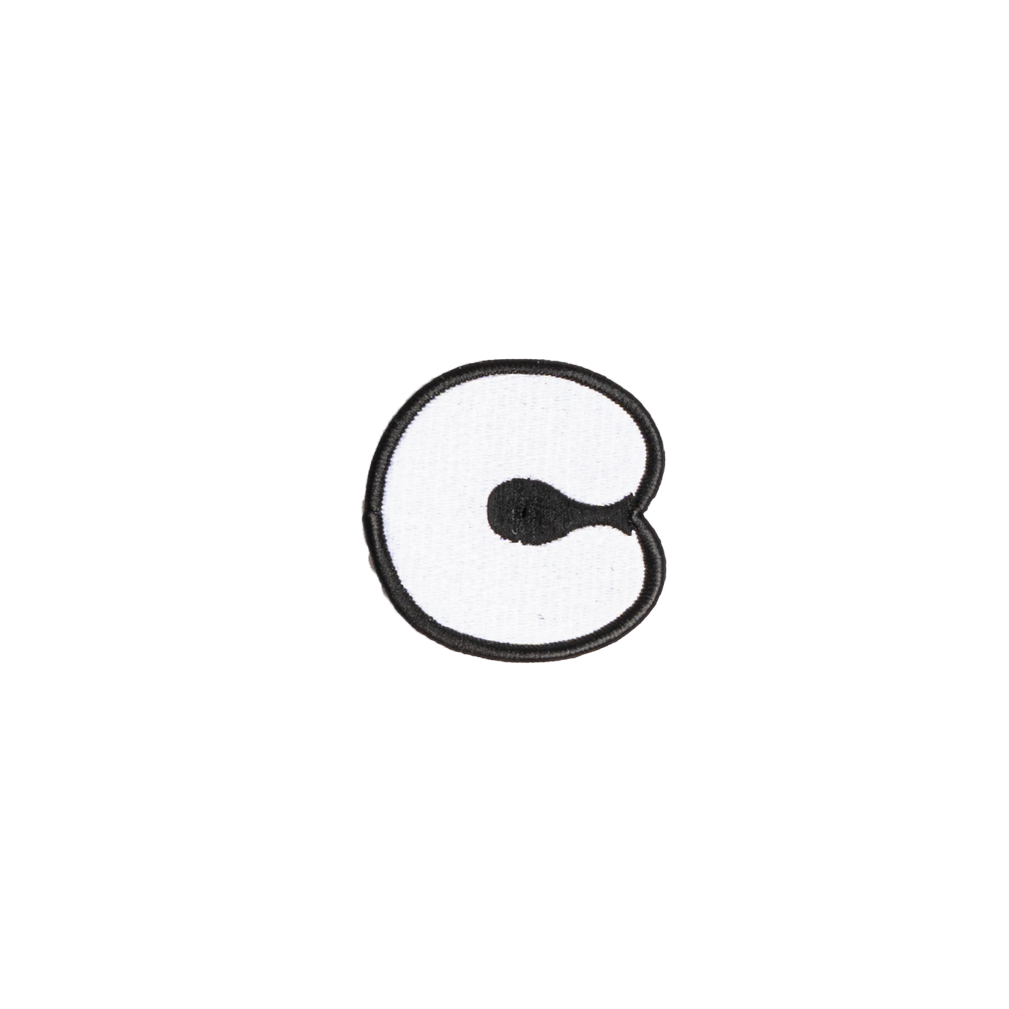 A white embroidered letter 'C' patch with a black border