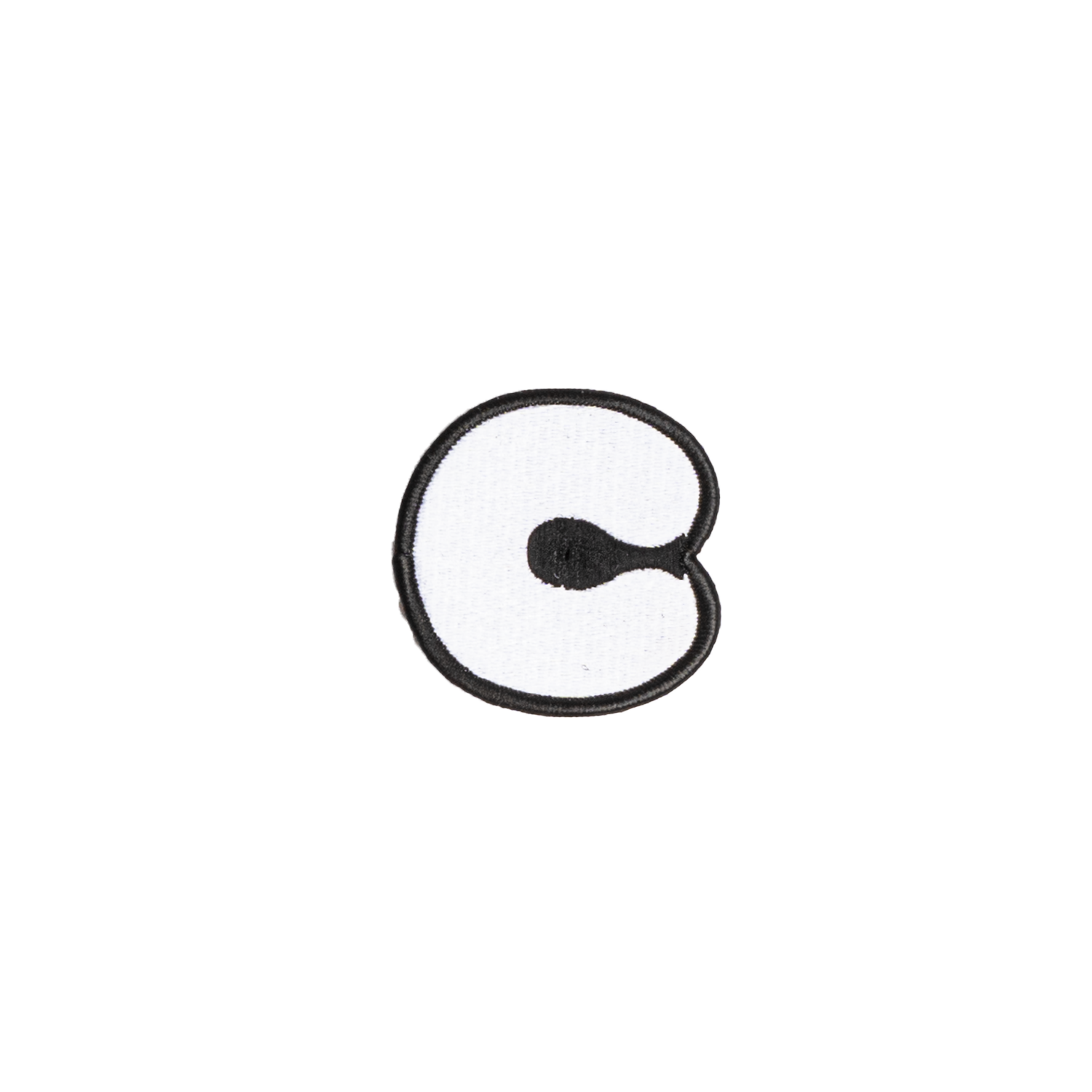 A white embroidered letter 'C' patch with a black border