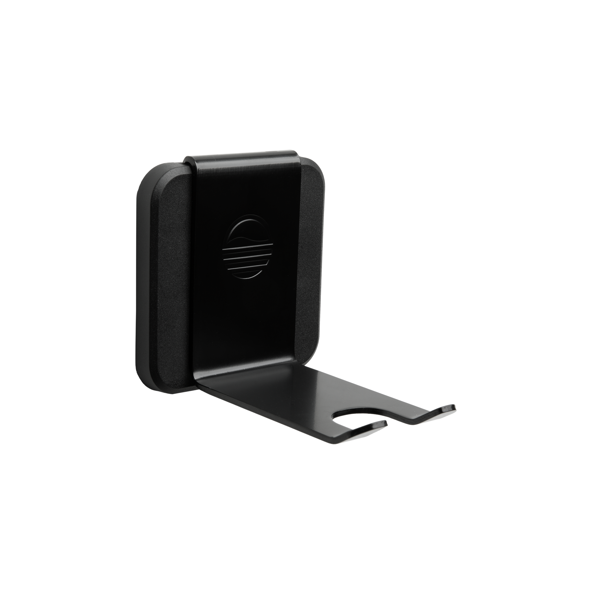 A black Loma Wall hook wall-mounted with a sleek design, made of durable steel with a plastic base plate.