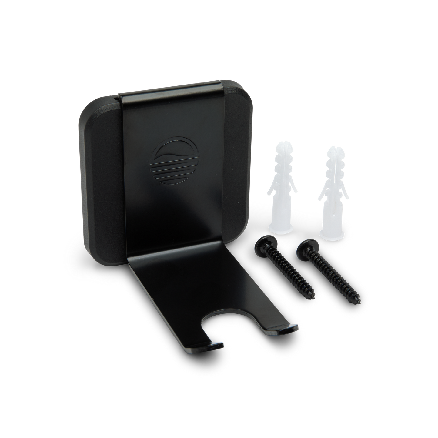 A black Loma Wall hook wall-mounted with a sleek design, made of durable steel with a plastic base plate together with the screws