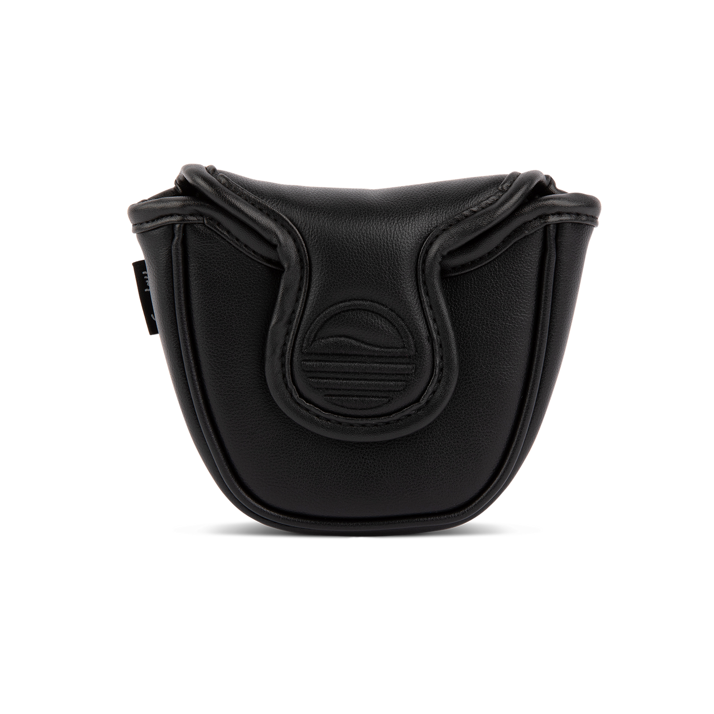 Front shot of mallet putter golf headcover in black vegan leather