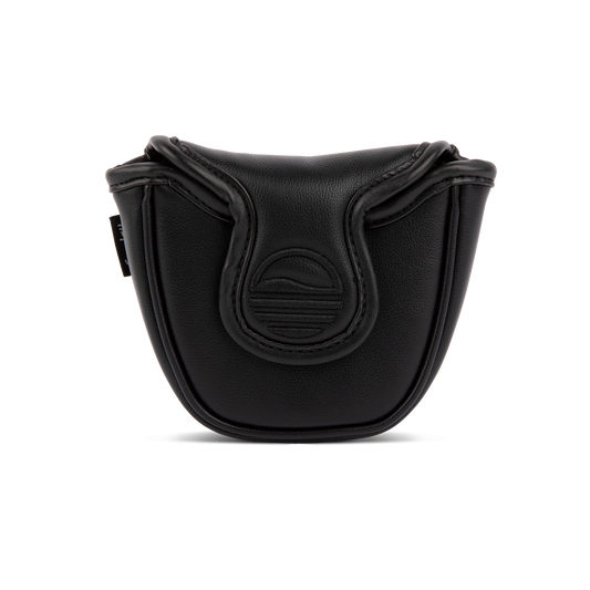 Front shot of mallet putter golf headcover in black vegan leather