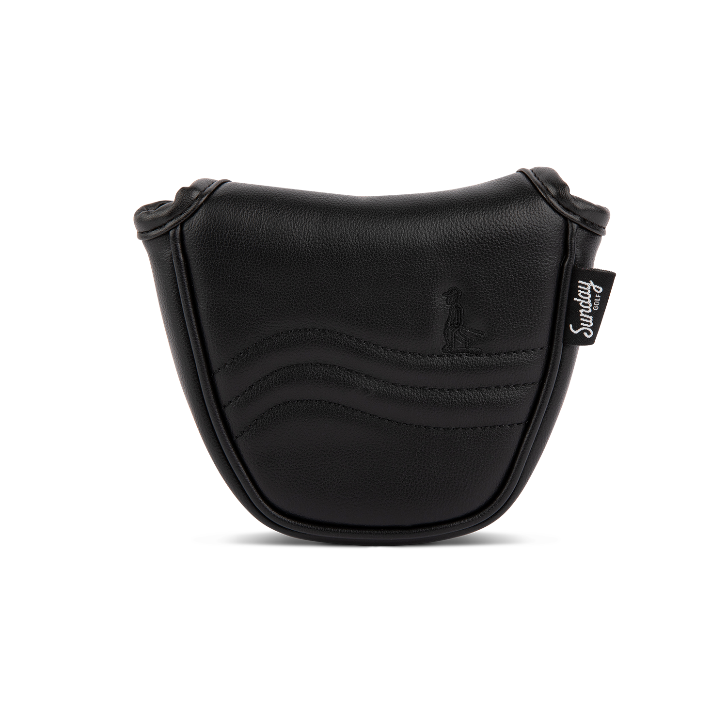 Rear shot of mallet putter golf headcover in black vegan leather