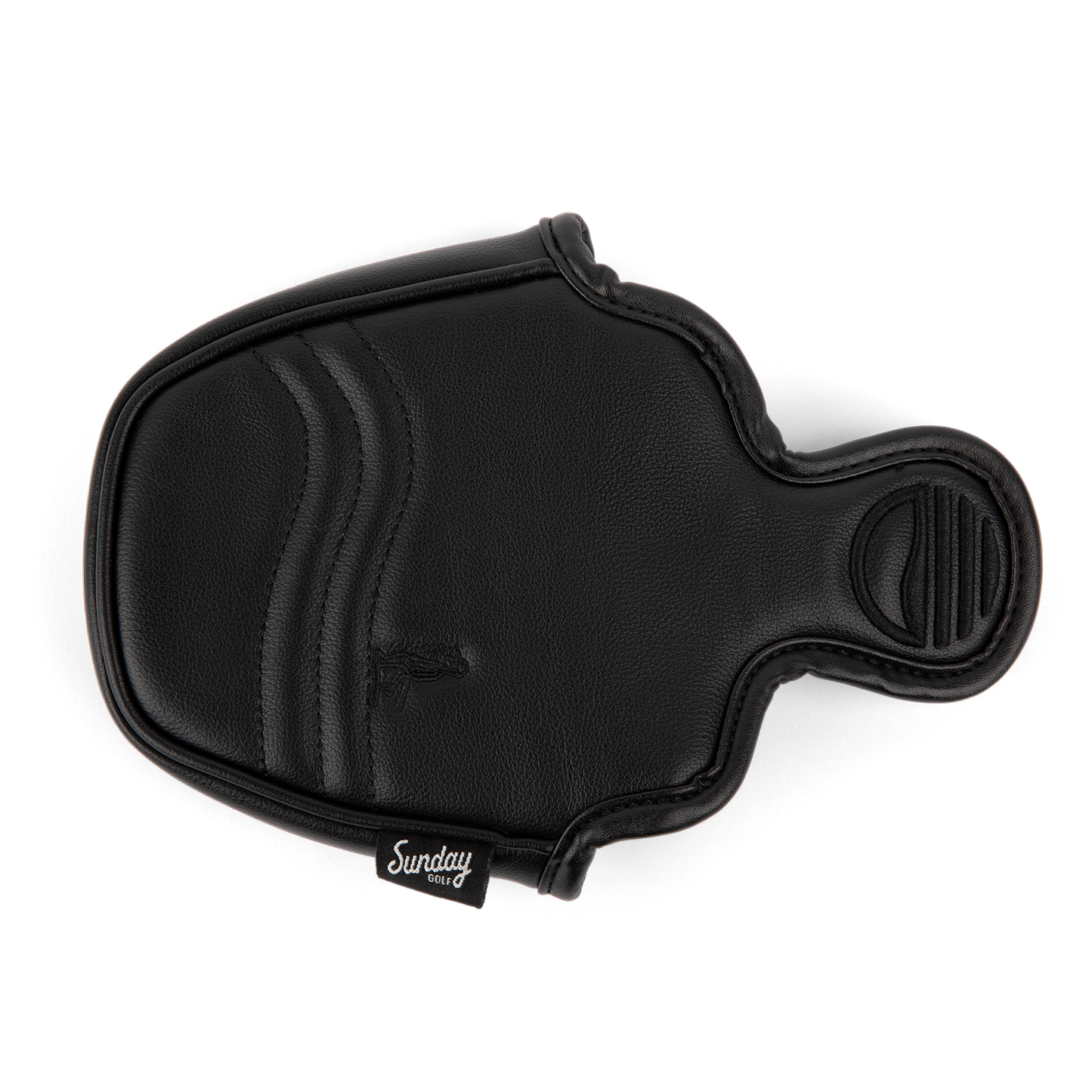 Top shot of mallet putter golf headcover in black vegan leather