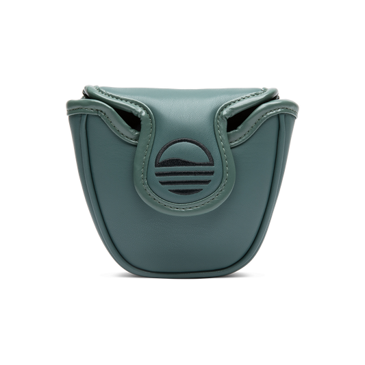Front shot of mallet putter golf headcover in midnight green vegan leather