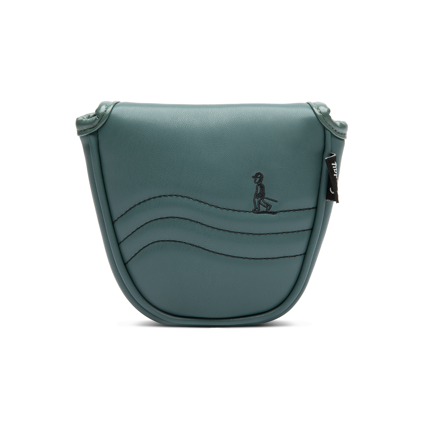Rear shot of mallet putter golf headcover in midnight green vegan leather