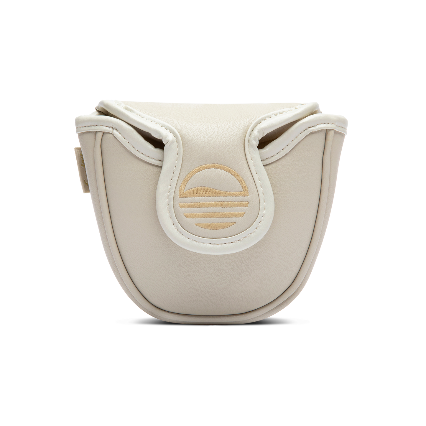 Front shot of mallet putter golf headcover in toasted almond vegan leather