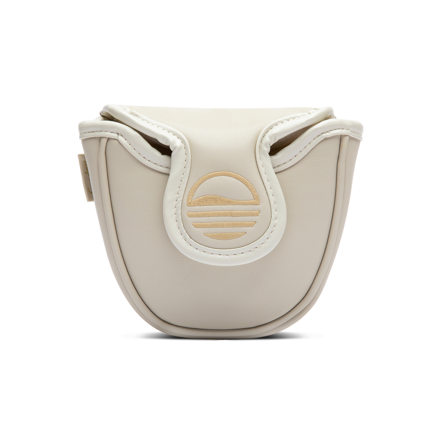 Front shot of mallet putter golf headcover in toasted almond vegan leather