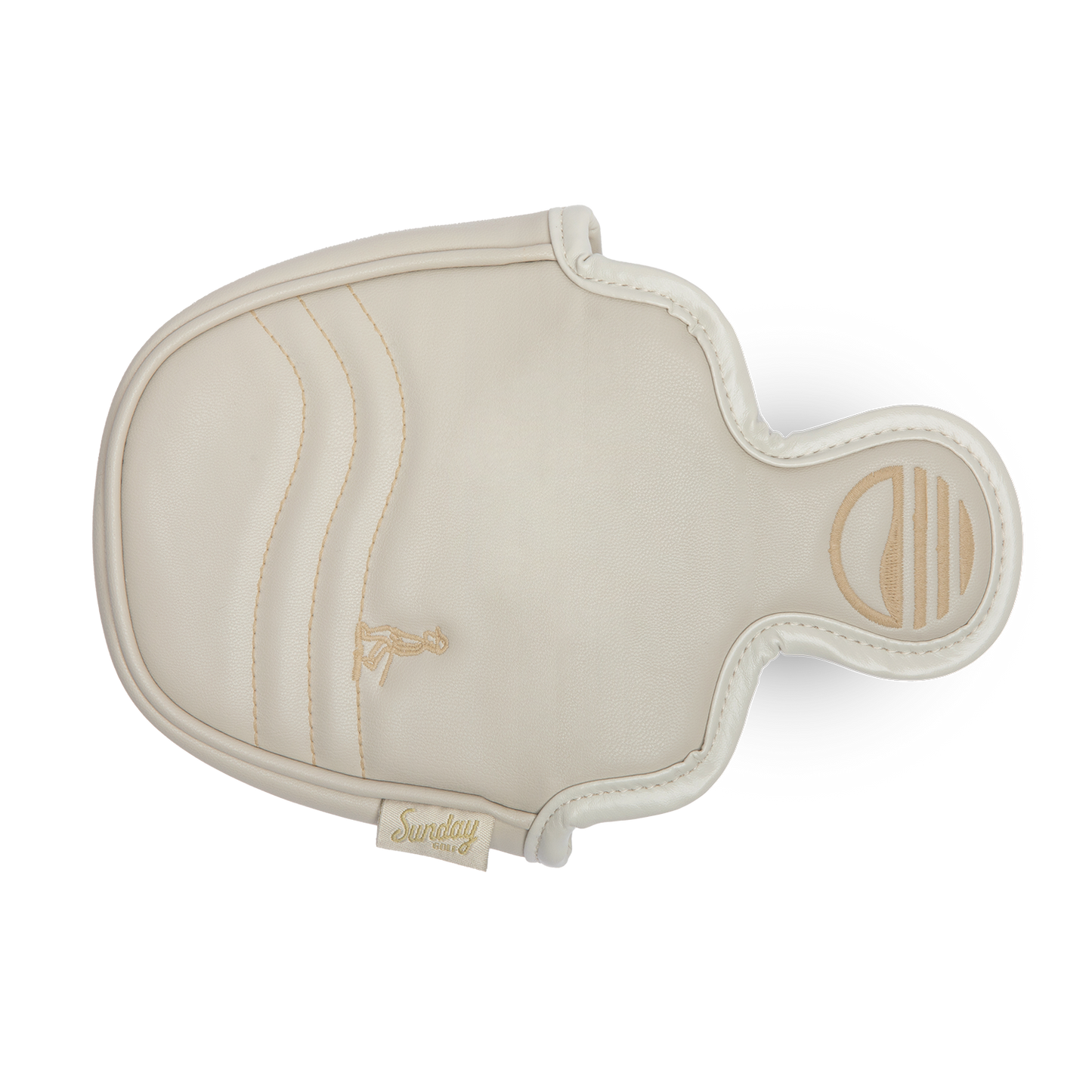 Top shot of mallet putter golf headcover in toasted almond vegan leather