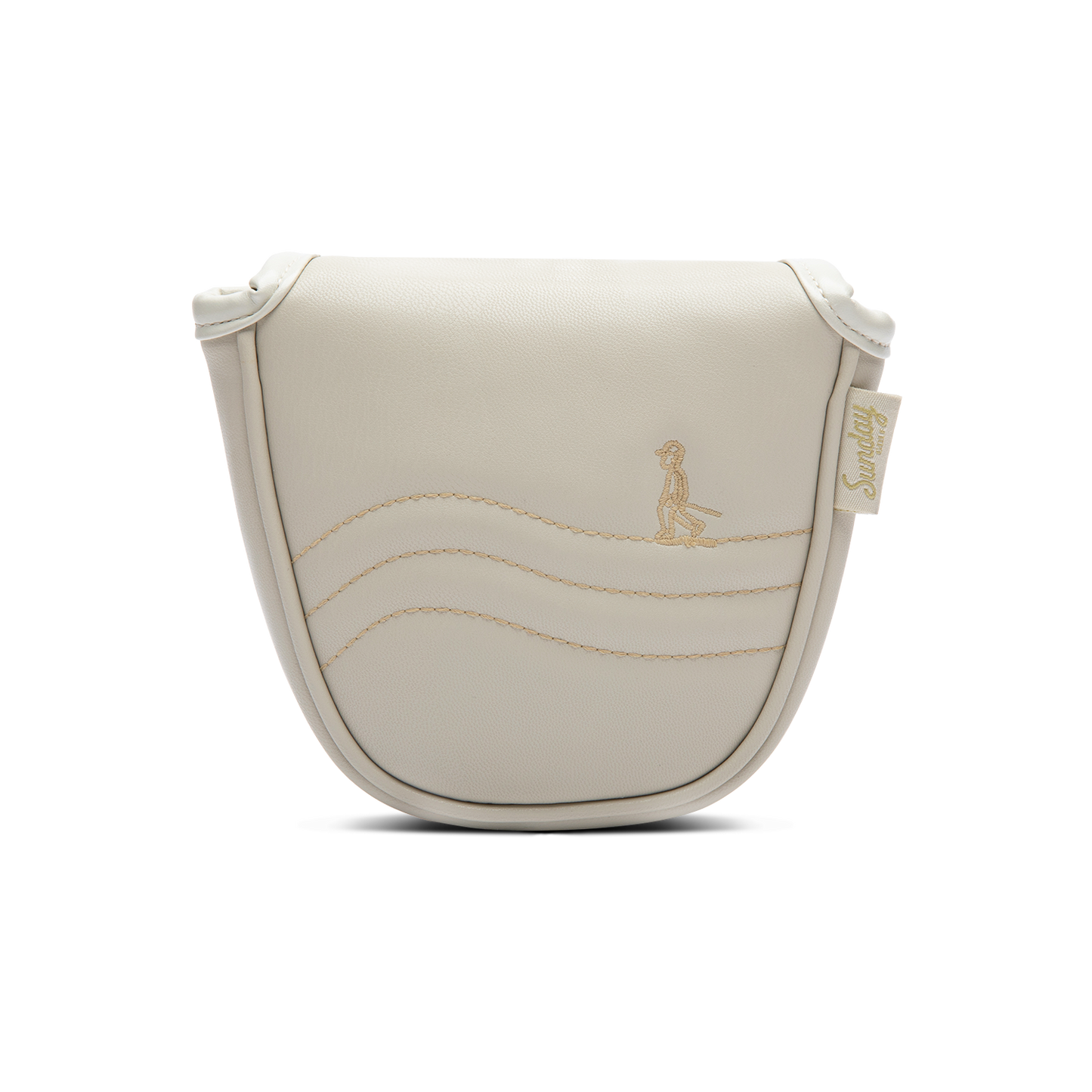 Rear shot of mallet putter golf headcover in toasted almond vegan leather