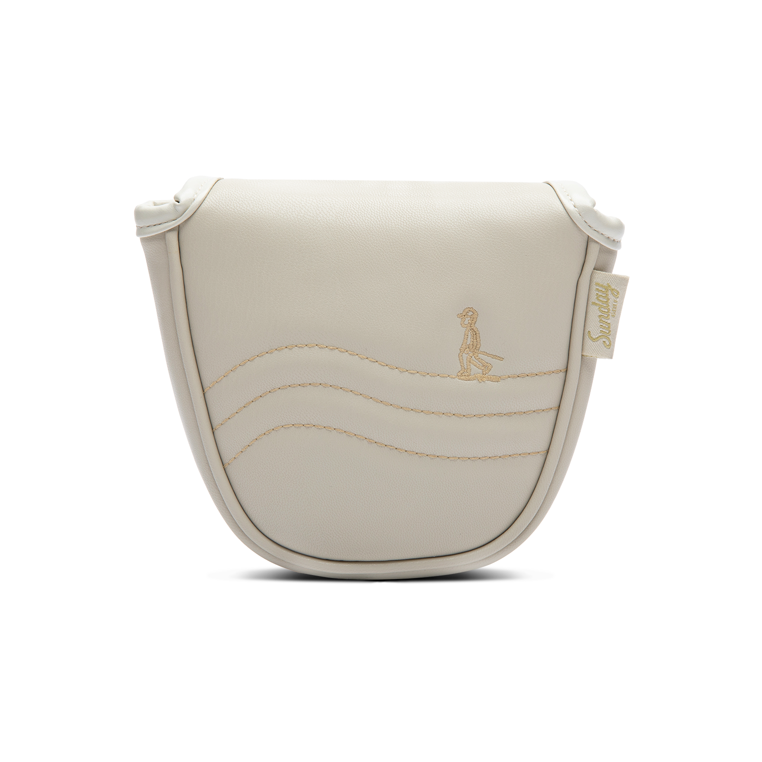 Rear shot of mallet putter golf headcover in toasted almond vegan leather