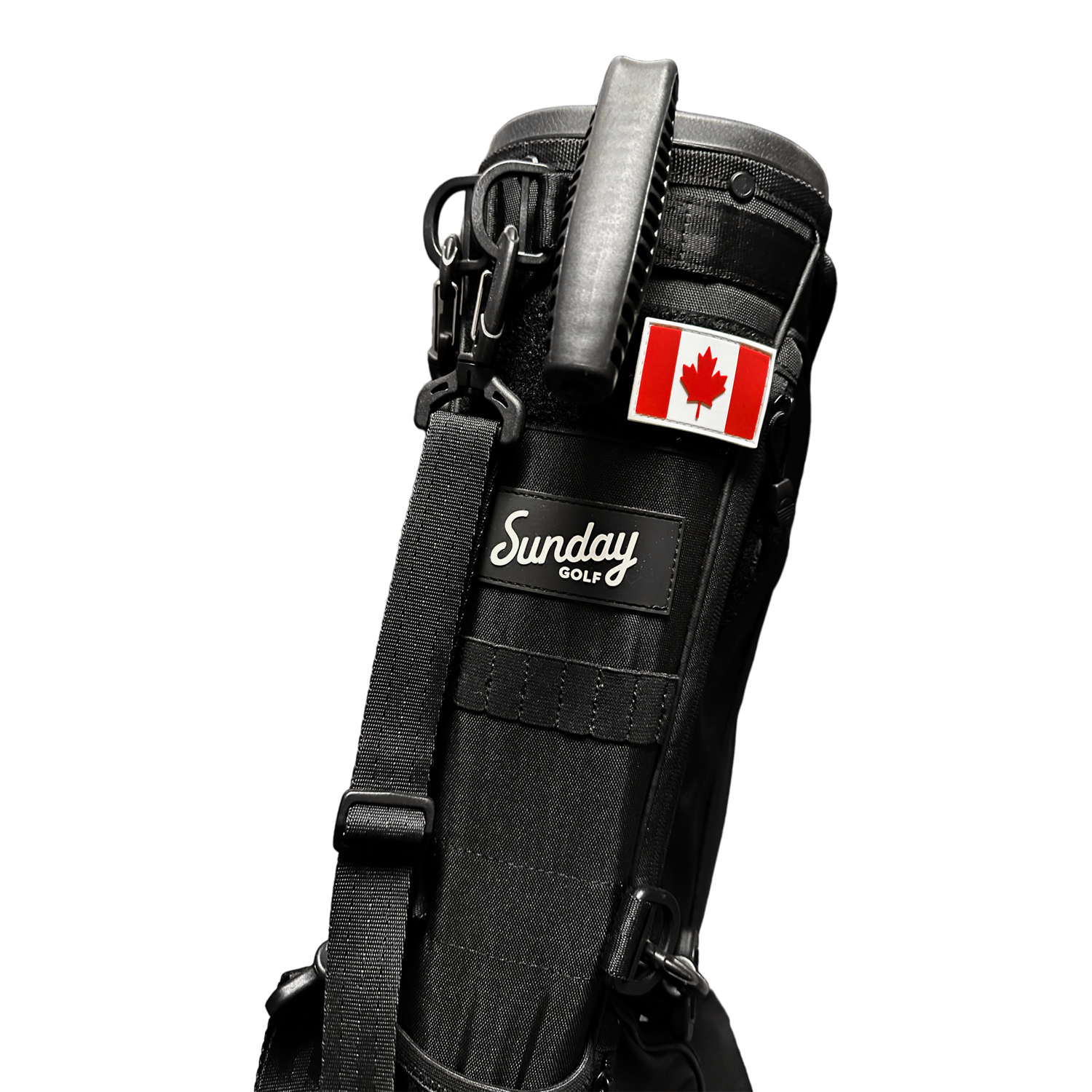 Black Loma golf bag with Canadian flag patch on it