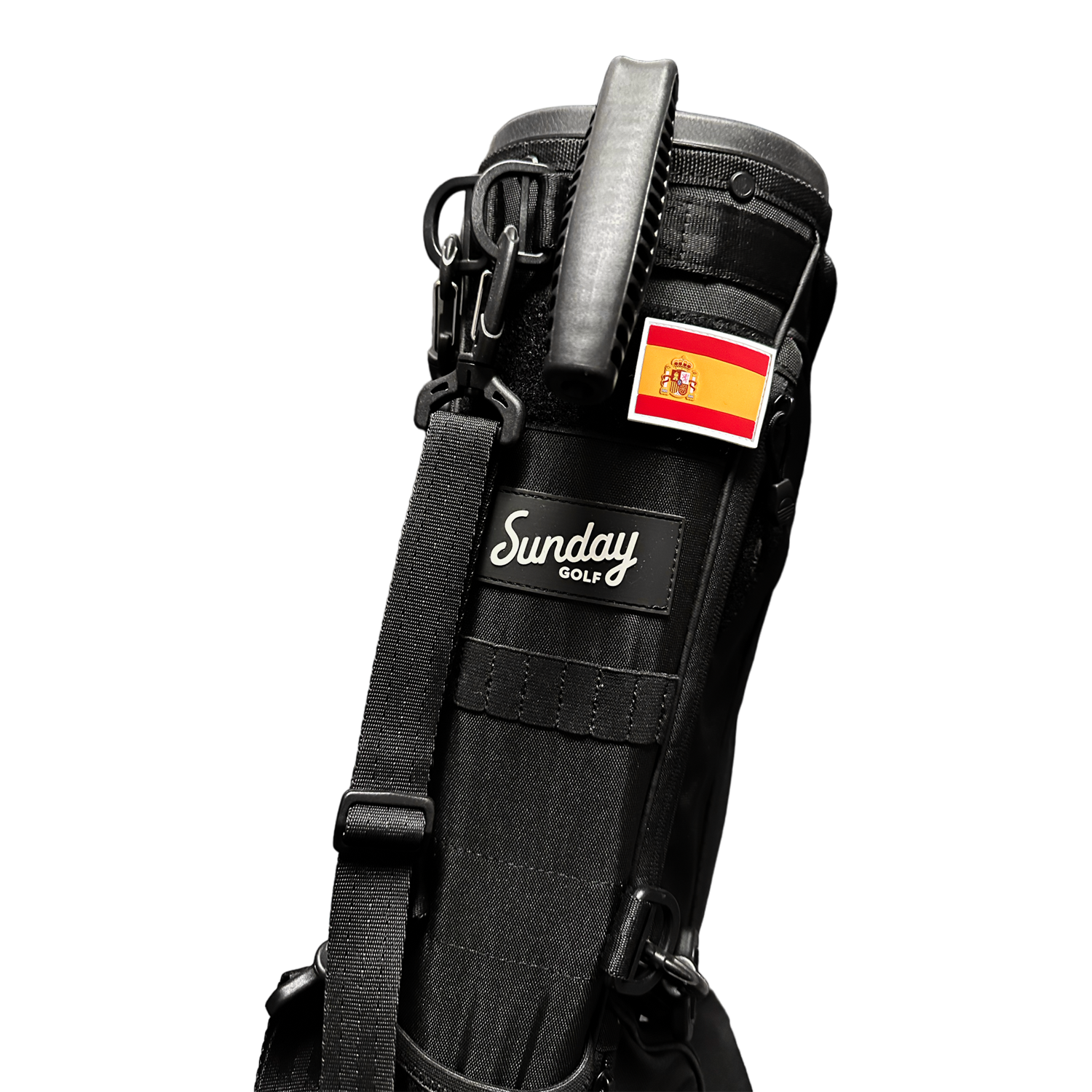 Black Loma golf bag with Spain flag patch on it