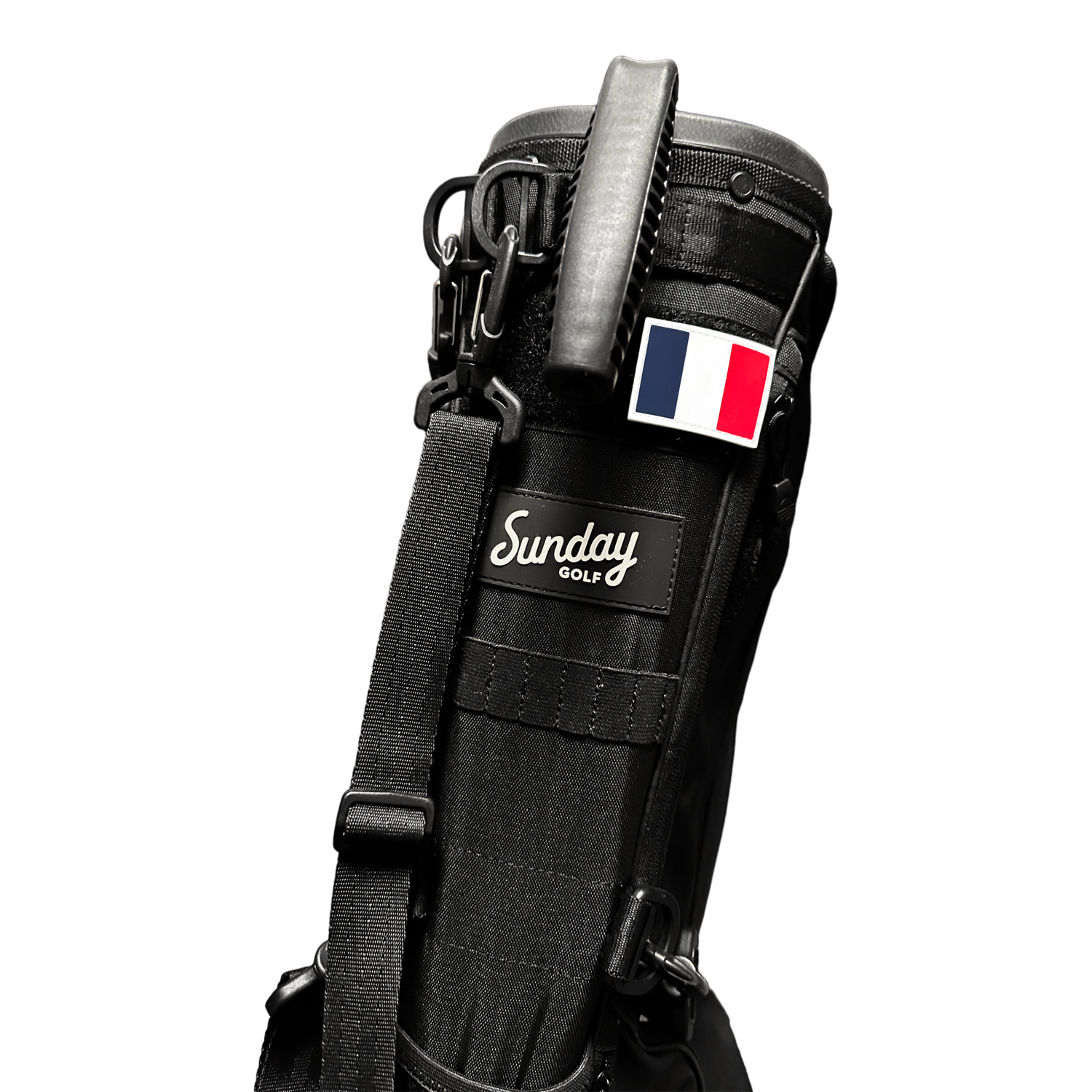 Black Loma golf bag with French flag patch on it