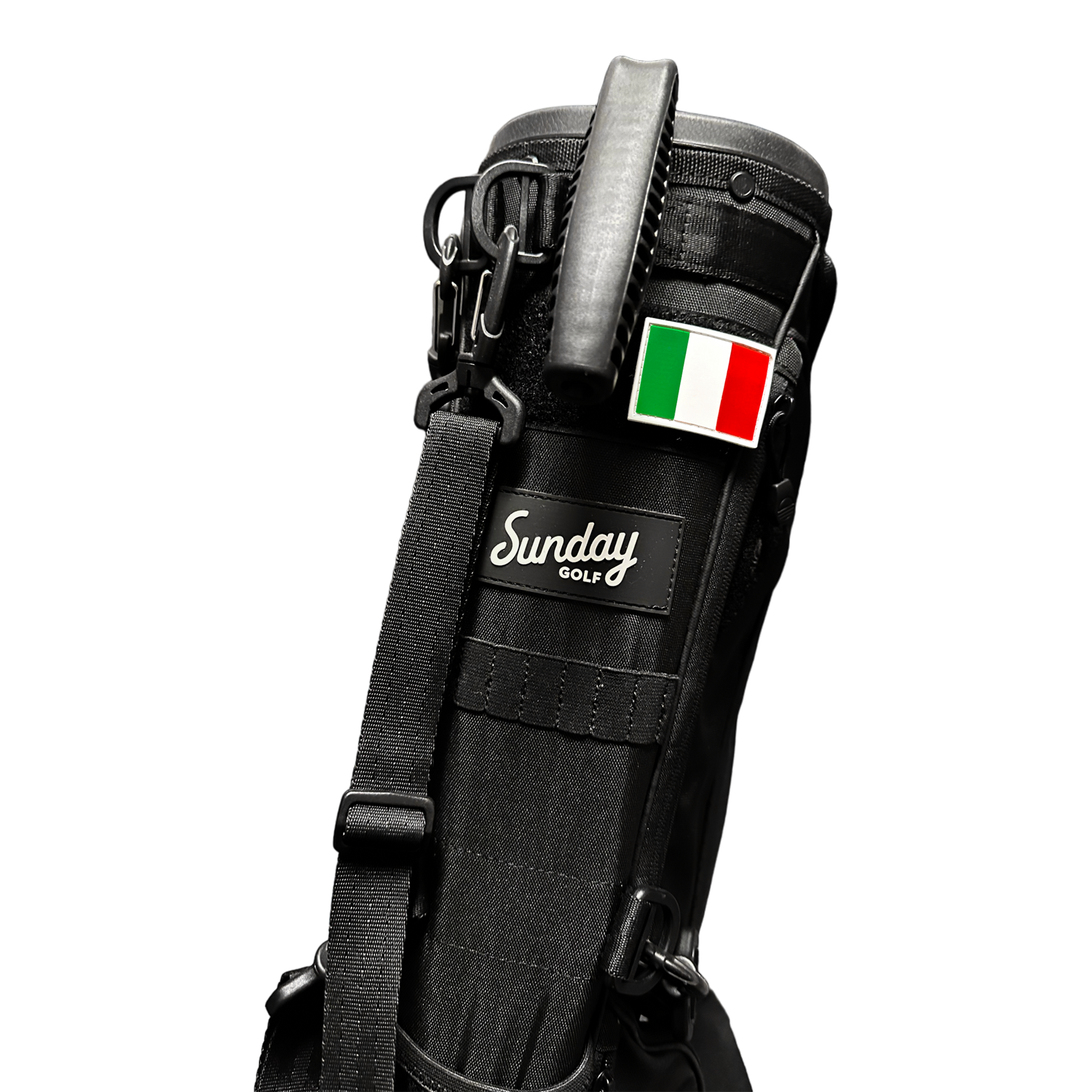 Black Loma golf bag with Italy flag patch on it