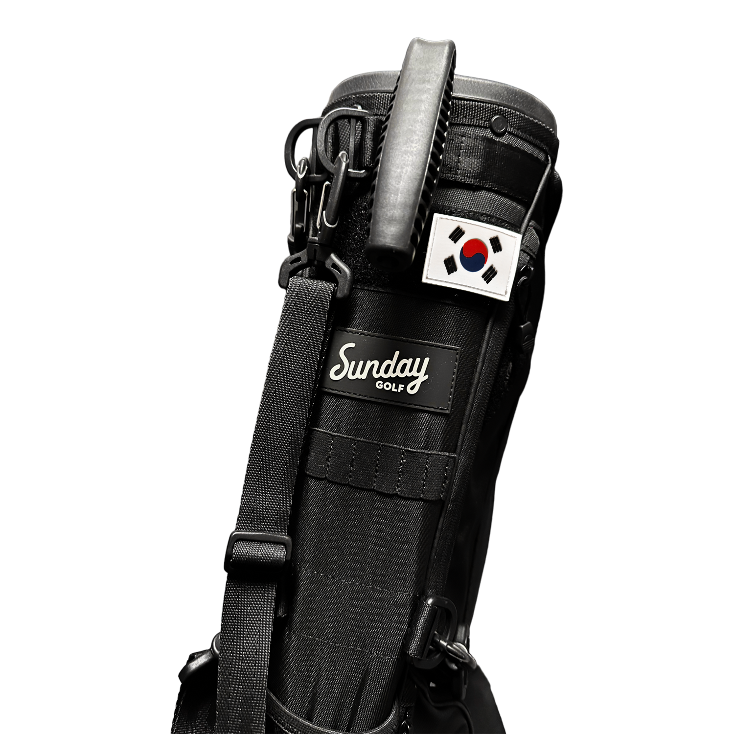 Black Loma golf bag with Korean flag patch on it