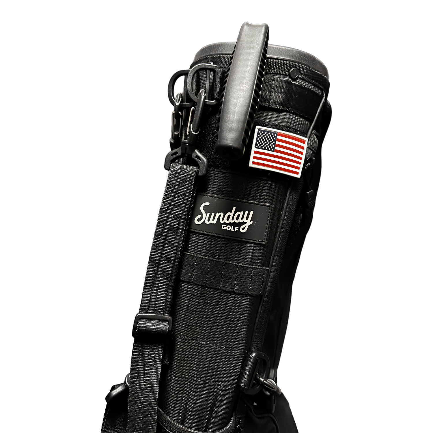 Black Loma golf bag with American flag patch on it