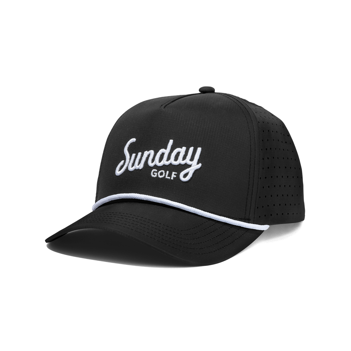 Front shot of black Porter snapback golf hat