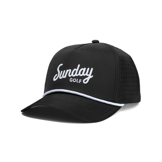 Front shot of black Porter snapback golf hat