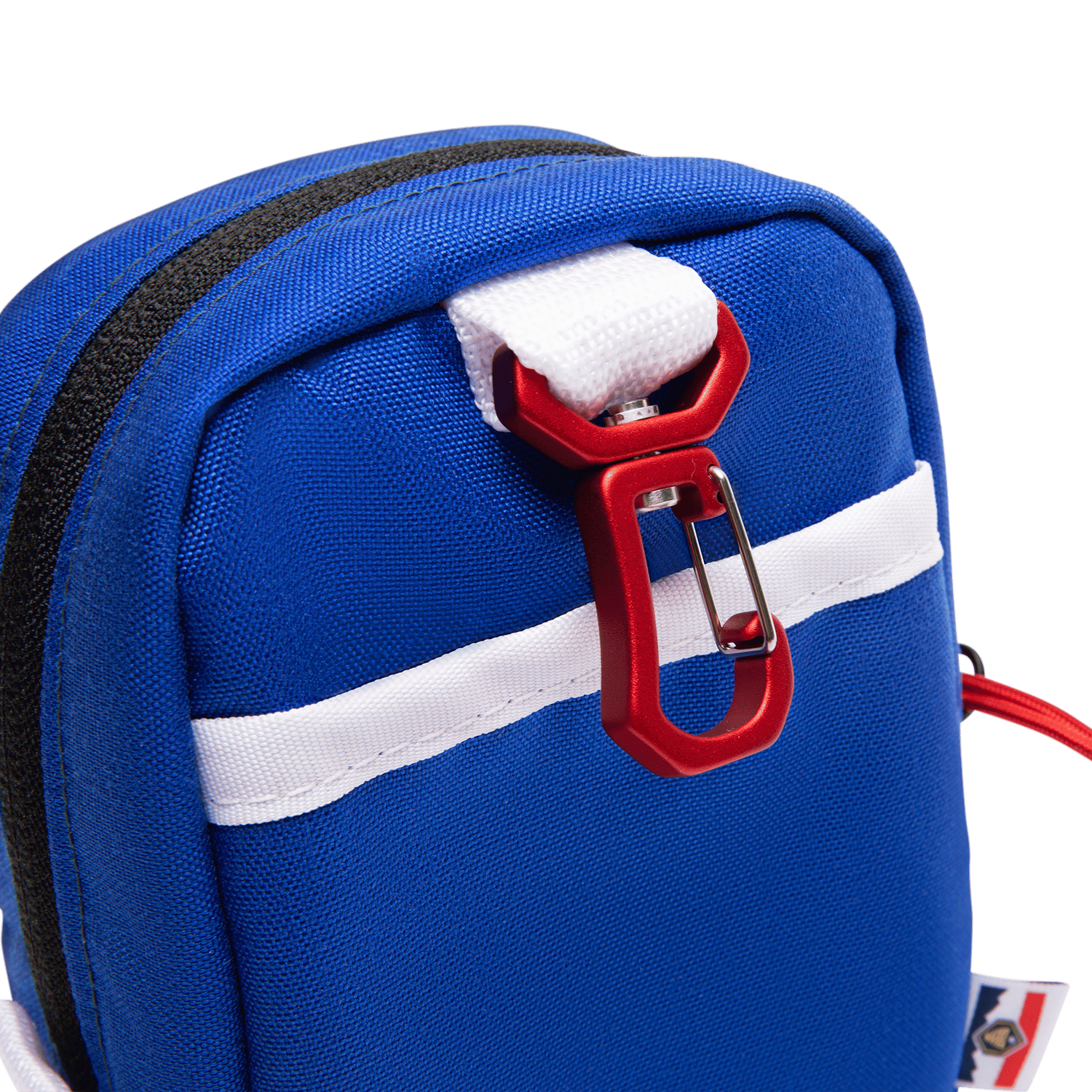 Range Finder pouch on blue, white and red zoom in hook shot