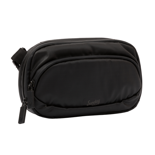 Front shot of black sling bag that can be partnered with Ranger golf bag