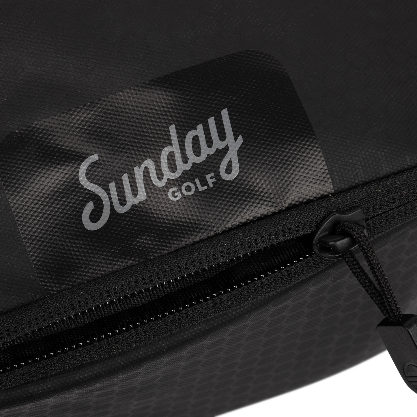 Close up shot of golf shoe travel bag showing Sunday Golf logo