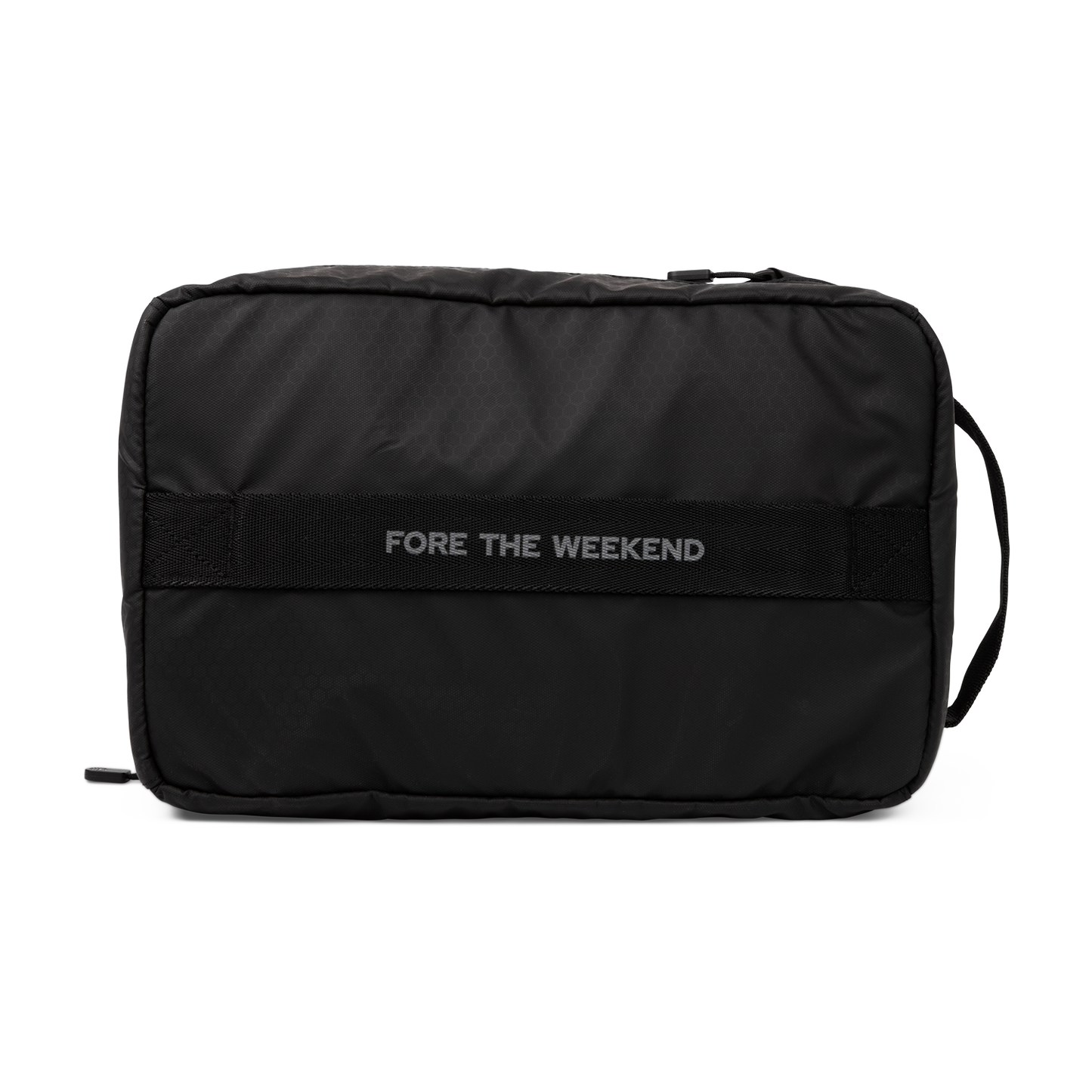 A closed water-resistant golf shoe travel bag