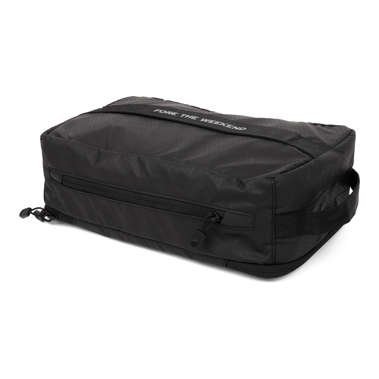 Side view of golf shoe travel bag showing its zipper closures