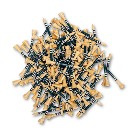 A clutter of bamboo golf tees