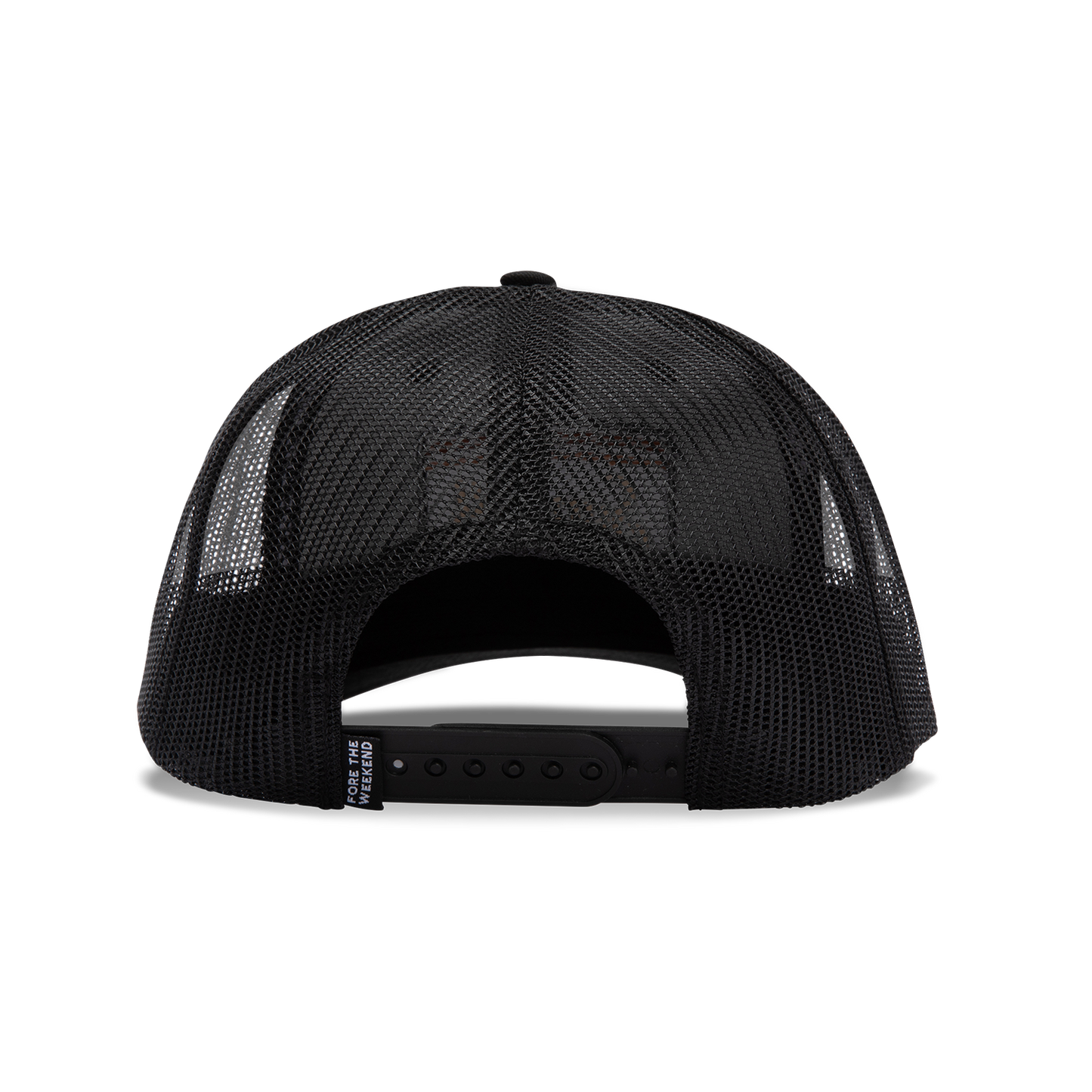 Back view of black trucker golf hat